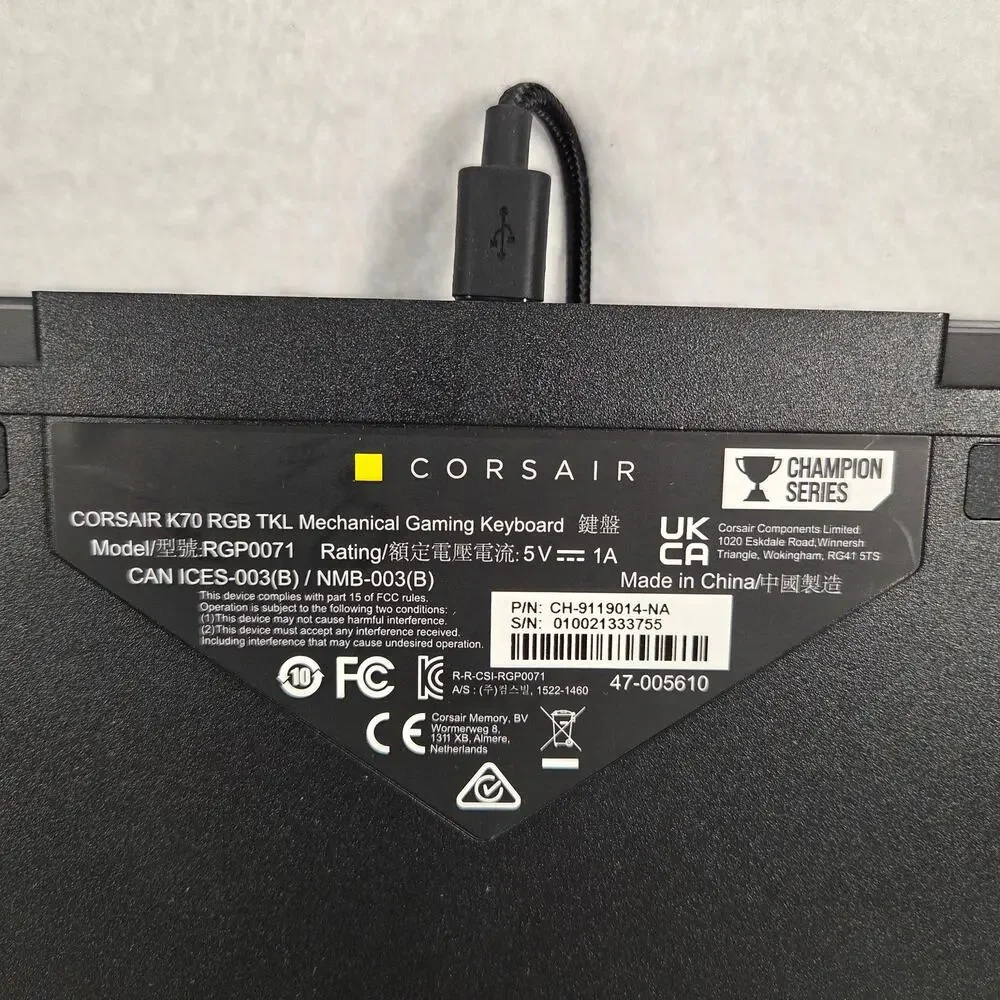 Corsair K70 RGB TKL Champion Series Tenkeyless Mechanical Gaming Keyboard